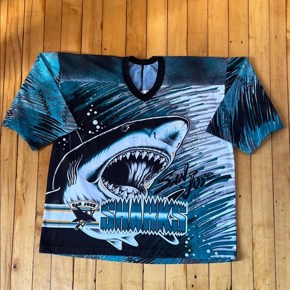 1990s San Jose Sharks "Fanimation" All-Over Print Hockey Jersey - Picture 3 of 11